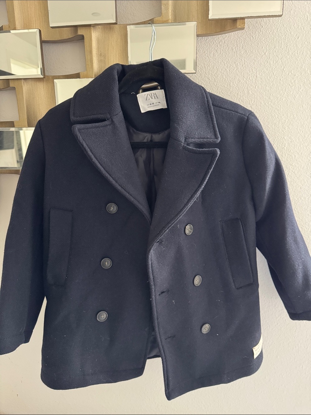 Zara Kids Double-Breasted Pea Coat in Dark Navy